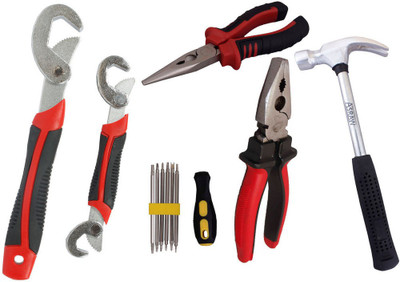 

Asraw Snap N Grip, Plier, Nose Plier, 1/2LB Hammer & Screwdriver Set Hand Tool Kit(5 Tools), Multicolor