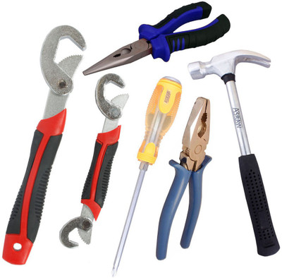 

Asraw Snap N Grip, Plier, Nose Plier, 1/2LB Hammer & Double Sided Screwdriver Hand Tool Kit(5 Tools), Multicolor