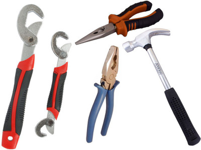 

Asraw Snap N Grip, Nose Plier, 1/2LB Hammer & Plier Hand Tool Kit(4 Tools), Multicolor
