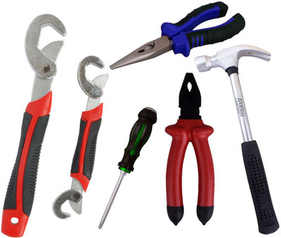 

Asraw Snap N Grip, Plier, Nose Plier, 1/2LB Hammer & Double Sided Screwdriver Hand Tool Kit(5 Tools), Multicolor