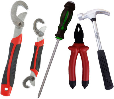 

Asraw Snap N Grip, Plier, 1/2LB Hammer & Double Sided Screwdriver Hand Tool Kit(4 Tools), Multicolor