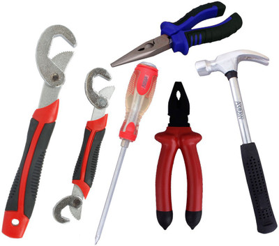 

Asraw Snap N Grip, Plier, Nose Plier, 1/2LB Hammer & Double Sided Screwdriver Hand Tool Kit(5 Tools), Multicolor
