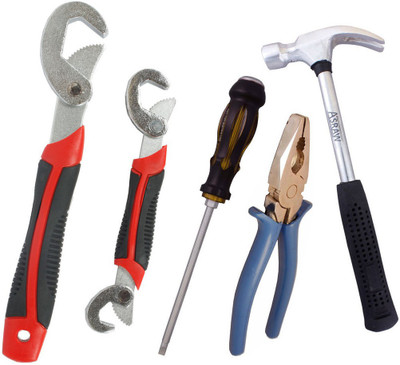 

Asraw Snap N Grip, Plier, 1/2LB Hammer & Double Sided Screwdriver Hand Tool Kit(4 Tools), Multicolor