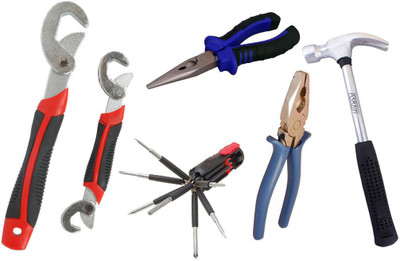 

Asraw Snap N Grip, Plier, Nose Plier, 1/2LB Hammer & 8in1 Screwdriver Set Hand Tool Kit(5 Tools), Multicolor