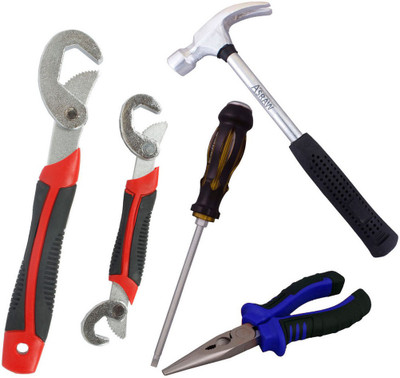 

Asraw Snap N Grip, Nose Plier, 1/2LB Hammer & Double Sided Screwdriver Hand Tool Kit(4 Tools), Multicolor