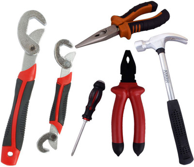 

Asraw Snap N Grip, Plier, Nose Plier, 1/2LB Hammer & Double Sided Screwdriver Hand Tool Kit(5 Tools), Multicolor
