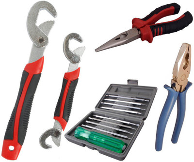 

Asraw Snap N Grip, Plier, Nose Plier & 16in1 Screwdriver Set Hand Tool Kit(4 Tools), Multicolor