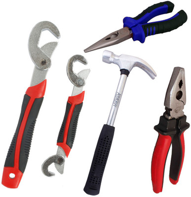 

Asraw Snap N Grip, Plier, Nose Plier & 1/2LB Hammer Hand Tool Kit(4 Tools), Multicolor