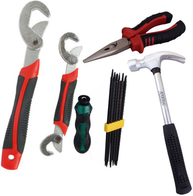 

Asraw Snap N Grip, Nose Plier, 1/2LB Hammer & Screwdriver Set Hand Tool Kit(4 Tools), Multicolor