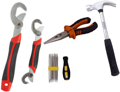 

Asraw Snap N Grip, Nose Plier, 1/2LB Hammer & Screwdriver Set Hand Tool Kit(4 Tools), Multicolor