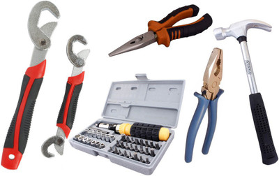

Asraw Snap N Grip, Plier, Nose Plier, 1/2LB Hammer & 41pcs Screwdriver Set Hand Tool Kit(5 Tools), Multicolor