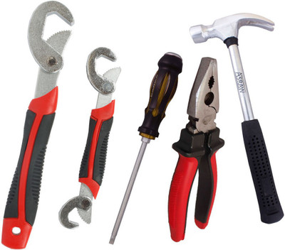 

Asraw Snap N Grip, Plier, 1/2LB Hammer & Double Sided Screwdriver Hand Tool Kit(4 Tools), Multicolor