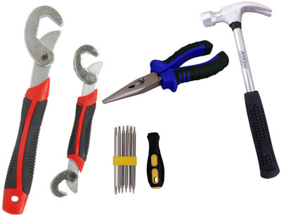 

Asraw Snap N Grip, Nose Plier, 1/2LB Hammer & Screwdriver Set Hand Tool Kit(4 Tools), Multicolor