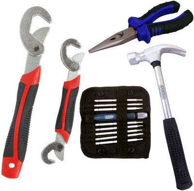 

Asraw Snap N Grip, Nose Plier, 1/2LB Hammer & Screwdriver Set Hand Tool Kit(4 Tools), Multicolor