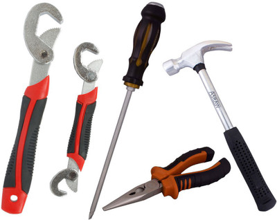 

Asraw Snap N Grip, Nose Plier, 1/2LB Hammer & Double Sided Screwdriver Hand Tool Kit(4 Tools), Multicolor