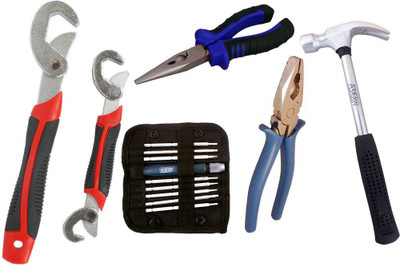 

Asraw Snap N Grip, Plier, Nose Plier, 1/2LB Hammer & Screwdriver Set Hand Tool Kit(5 Tools), Multicolor