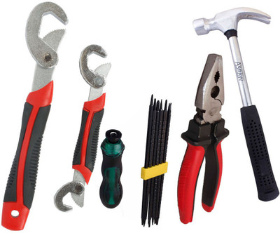 Asraw Snap N Grip, Plier, 1/2LB Hammer & Screwdriver Set Hand Tool Kit(4 Tools), Multicolor