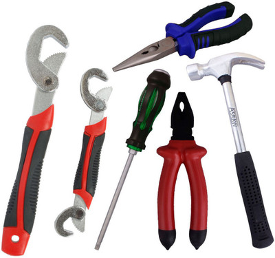 

Asraw Snap N Grip, Plier, Nose Plier, 1/2LB Hammer & Double Sided Screwdriver Hand Tool Kit(5 Tools), Multicolor