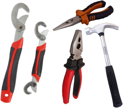 

Asraw Snap N Grip, Nose Plier, 1/2LB Hammer & Plier Hand Tool Kit(4 Tools), Multicolor
