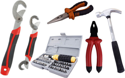 Asraw Snap N Grip, Plier, Nose Plier, 1/2LB Hammer & 41pcs Screwdriver Set Hand Tool Kit(5 Tools), Multicolor