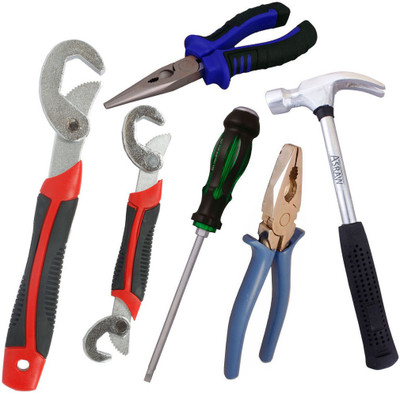 

Asraw Snap N Grip, Plier, Nose Plier, 1/2LB Hammer & Double Sided Screwdriver Hand Tool Kit(5 Tools), Multicolor