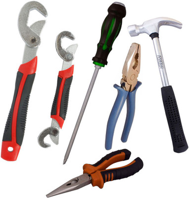 

Asraw Snap N Grip, Plier, Nose Plier, 1/2LB Hammer & Double Sided Screwdriver Hand Tool Kit(5 Tools), Multicolor
