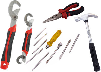 

Asraw Snap N Grip, Nose Plier, 1/2LB Hammer & Screwdriver Set Hand Tool Kit(4 Tools), Multicolor