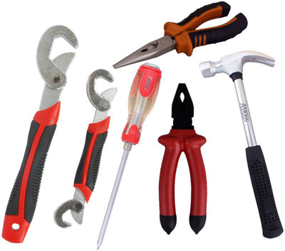 

Asraw Snap N Grip, Plier, Nose Plier, 1/2LB Hammer & Double Sided Screwdriver Hand Tool Kit(5 Tools), Multicolor