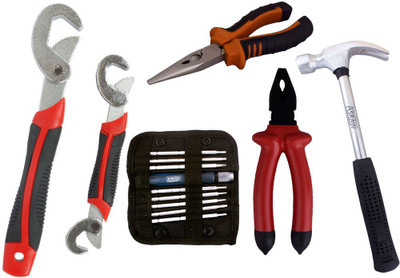 

Asraw Snap N Grip, Plier, Nose Plier, 1/2LB Hammer & Screwdriver Set Hand Tool Kit(5 Tools), Multicolor