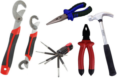 

Asraw Snap N Grip, Plier, Nose Plier, 1/2LB Hammer & 8in1 Screwdriver Set Hand Tool Kit(5 Tools), Multicolor