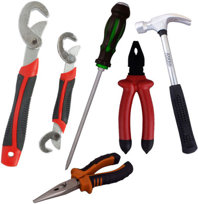 

Asraw Snap N Grip, Plier, Nose Plier, 1/2LB Hammer & Double Sided Screwdriver Hand Tool Kit(5 Tools), Multicolor