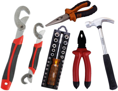 

Asraw Snap N Grip, Plier, Nose Plier, 1/2LB Hammer & 28in1 Screwdriver Set Hand Tool Kit(5 Tools), Multicolor