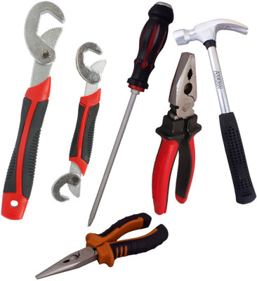 

Asraw Snap N Grip, Plier, Nose Plier, 1/2LB Hammer & Double Sided Screwdriver Hand Tool Kit(5 Tools), Multicolor
