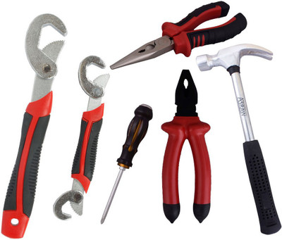

Asraw Snap N Grip, Plier, Nose Plier, 1/2LB Hammer & Double Sided Screwdriver Hand Tool Kit(5 Tools), Multicolor