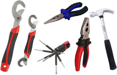 

Asraw Snap N Grip, Plier, Nose Plier, 1/2LB Hammer & 8in1 Screwdriver Set Hand Tool Kit(5 Tools), Multicolor