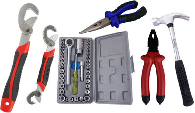 

Asraw Snap N Grip, Plier, Nose Plier, 1/2LB Hammer & Socket Set Hand Tool Kit(5 Tools), Multicolor