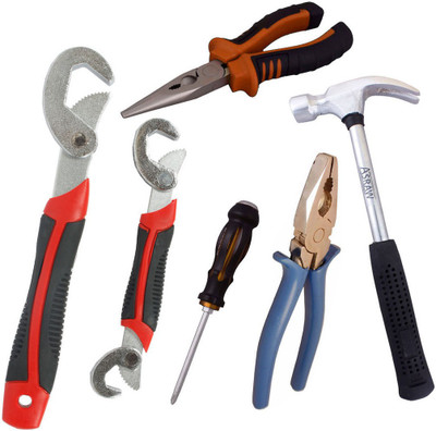 

Asraw Snap N Grip, Plier, Nose Plier, 1/2LB Hammer & Double Sided Screwdriver Hand Tool Kit(5 Tools), Multicolor
