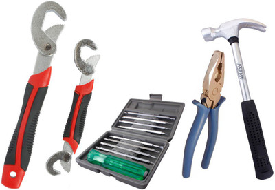 

Asraw Snap N Grip, Plier, 1/2LB Hammer & 16in1 Screwdriver Set Hand Tool Kit(4 Tools), Multicolor