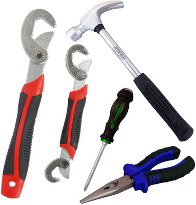 

Asraw Snap N Grip, Nose Plier, 1/2LB Hammer & Double Sided Screwdriver Hand Tool Kit(4 Tools), Multicolor