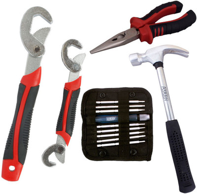 

Asraw Snap N Grip, Nose Plier, 1/2LB Hammer & Screwdriver Set Hand Tool Kit(4 Tools), Multicolor