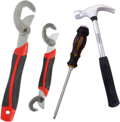 Asraw Snap N Grip, 1/2LB Hammer & Double Sided Screwdriver Hand Tool Kit(3 Tools), Multicolor