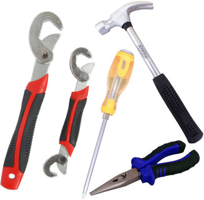 

Asraw Snap N Grip, Nose Plier, 1/2LB Hammer & Double Sided Screwdriver Hand Tool Kit(4 Tools), Multicolor
