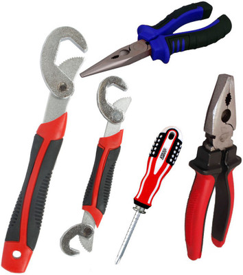 

Asraw Snap N Grip, Plier, Nose Plier & Adjustable Screwdriver Hand Tool Kit(4 Tools), Multicolor