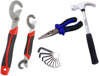 

Asraw Snap N Grip, Nose Plier, 1/2LB Hammer & Allen key Hand Tool Kit(4 Tools), Multicolor