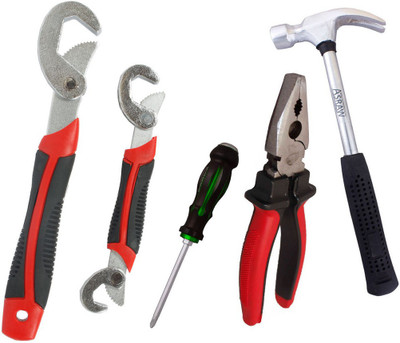 

Asraw Snap N Grip, Plier, 1/2LB Hammer & Double Sided Screwdriver Hand Tool Kit(4 Tools), Multicolor