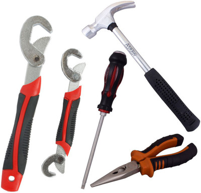 

Asraw Snap N Grip, Nose Plier, 1/2LB Hammer & Double Sided Screwdriver Hand Tool Kit(4 Tools), Multicolor