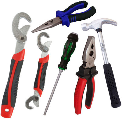 

Asraw Snap N Grip, Plier, Nose Plier, 1/2LB Hammer & Double Sided Screwdriver Hand Tool Kit(5 Tools), Multicolor