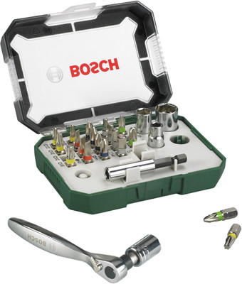

Bosch 26-piece screwdriver bit and rachet set Hand Tool Kit(26 Tools), Green