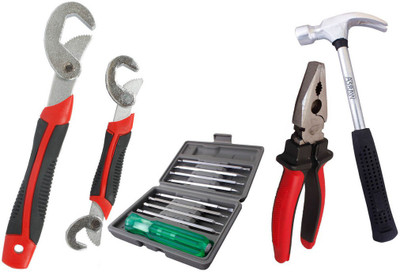 Asraw Snap N Grip, Plier, 1/2LB Hammer & 16in1 Screwdriver Set Hand Tool Kit(4 Tools), Multicolor