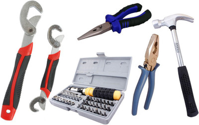 

Asraw Snap N Grip, Plier, Nose Plier, 1/2LB Hammer & 41pcs Screwdriver Set Hand Tool Kit(5 Tools), Multicolor